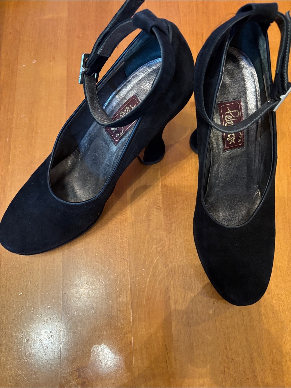 Peter Fox Italian black suede pumps with ankle strap size 8.5